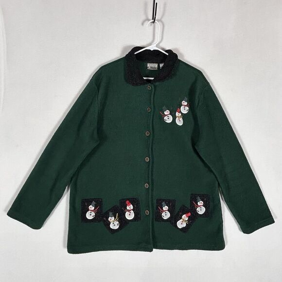 Baxter Wells Ugly Christmas Fleece Jacket Womens Large Snowman Button Up Collar - Picture 1 of 9